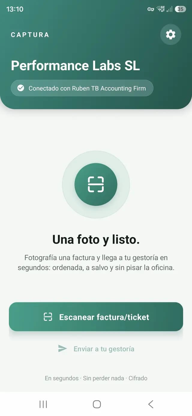 Pantalla inicial de Captura conectada con la gestoría del cliente.